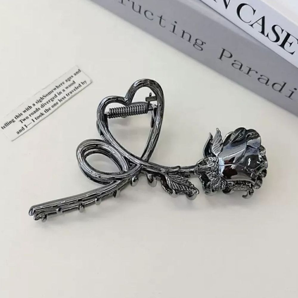 Brand New Top Fashion Titanium Black Rose Hair Clip